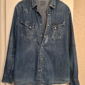 Vintage Wrangler Denim Shirt RRL Kapital Style Large XL Restored Patched Japan